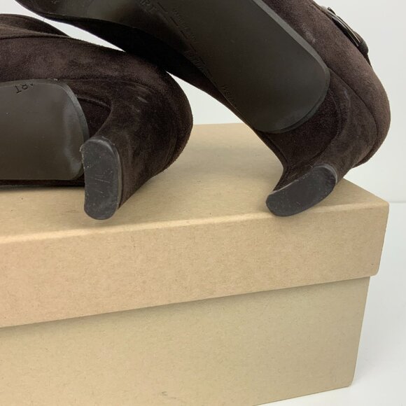 Stuart Weitzman Alma Chocolate Brown Leather Suede Ankle Boote Heel Sz 10 - 9.5 - Picture 12 of 16